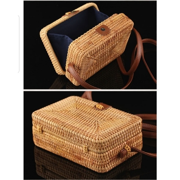 NEW HANDMADE Rattan Straw Shoulder Crossbody Purse - Picture 4 of 7